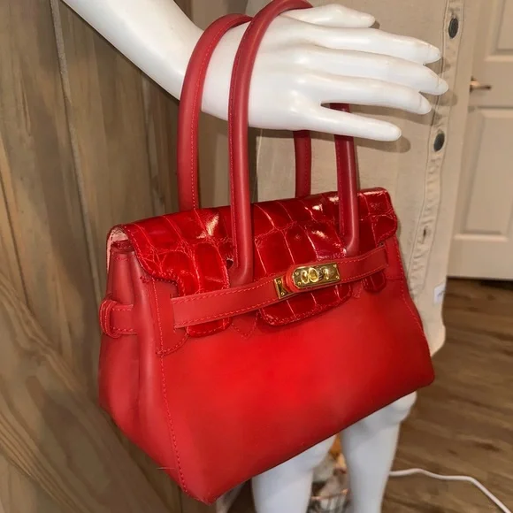 Mauro Governa vintage genuine crocodile alligator jelly Red hot Satchel - Picture 4 of 7